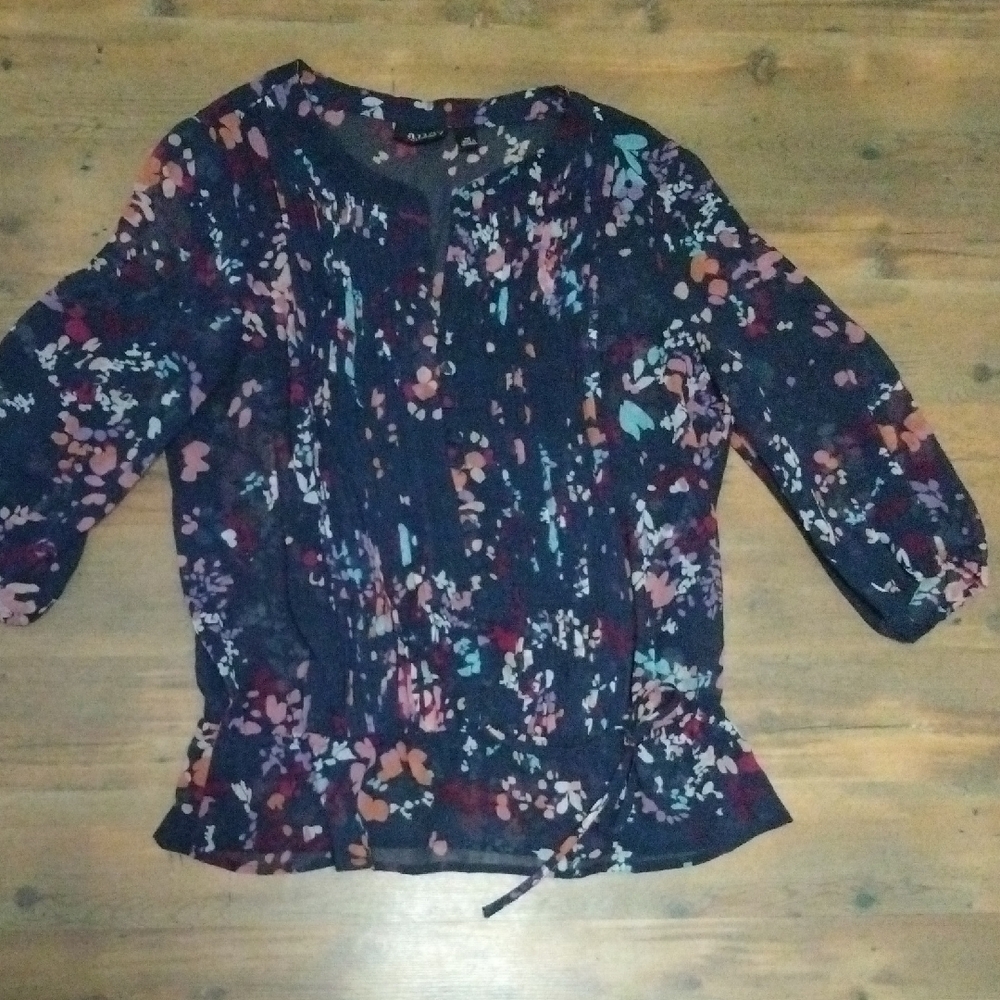 a.n.a Navy Floral Print Blouse